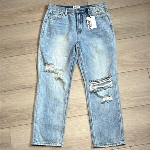 NWT Evidnt LA Ghent Boyfriend Ripped Light Blue Jeans Distressed Womens Size 29